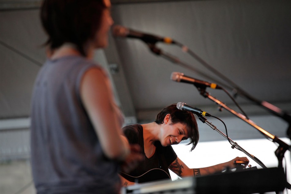 teganandsara Tegan And Sara onstage at the Newport Folk Festival